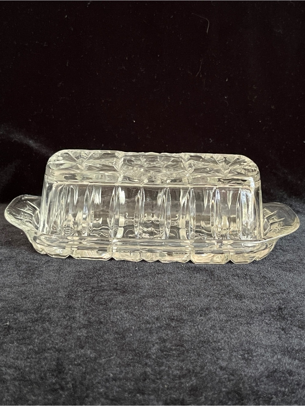 Anchor Hocking PRESCUT CLEAR Glass BUTTER Covered Dish 7 1/4" Star Pattern